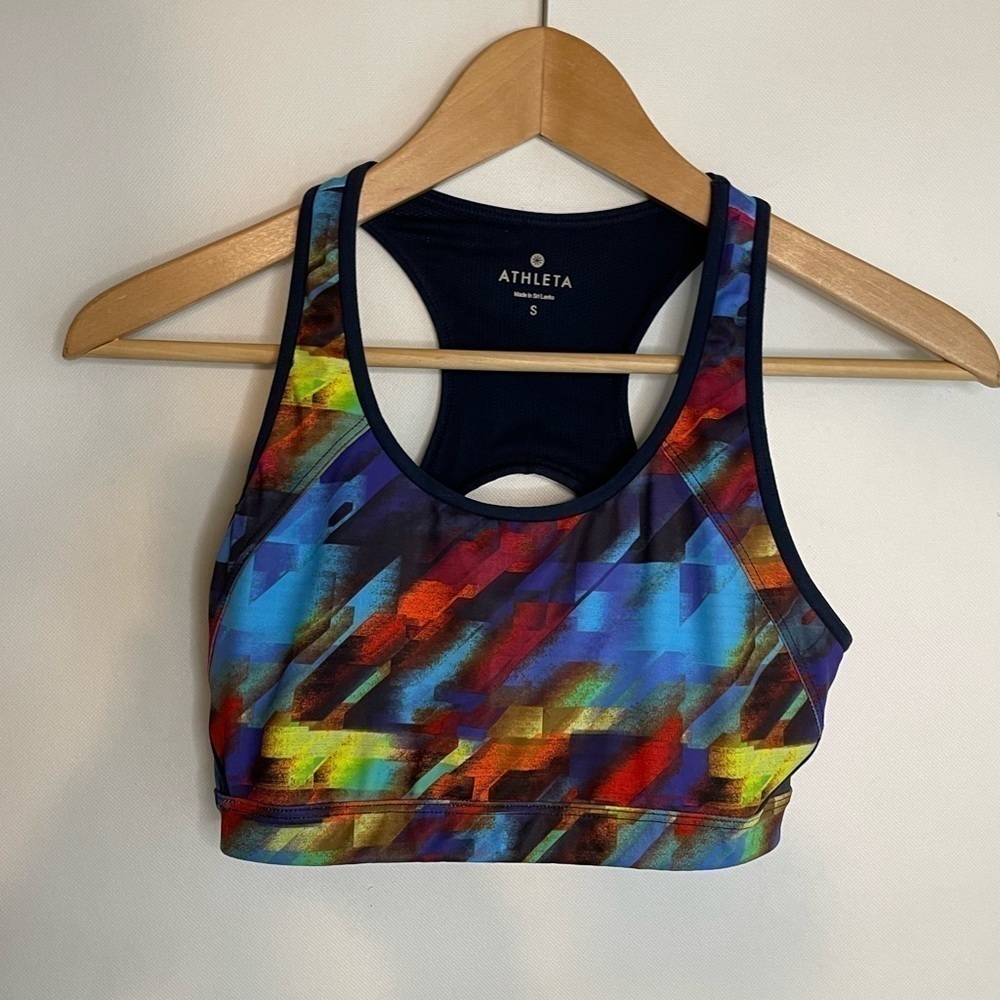 Athleta Multicolor Racerback Sport Bra Yoga Athletic Gym Cut Out Size Small